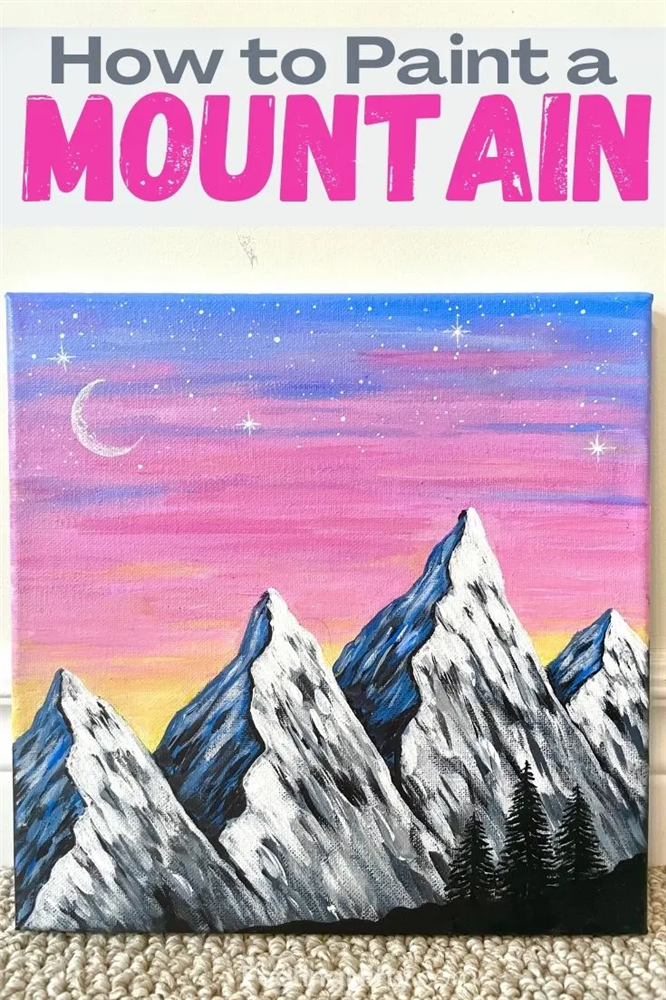 acrylic landscape painting ideas - mountain scene